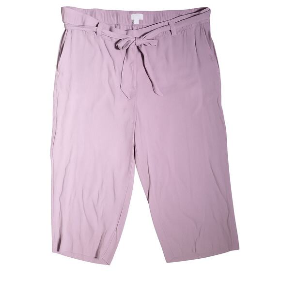 J Jill Pink Wide Leg Cropped Pants Size 18 Elastic Waist Tie Belt - Picture 1 of 4